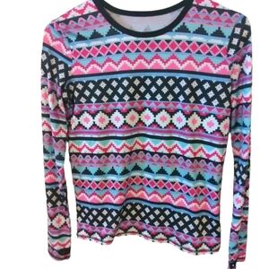Cuddl Duds Comfort Tech Stretch Multi Colored Geometric Design Long Sleeved XL